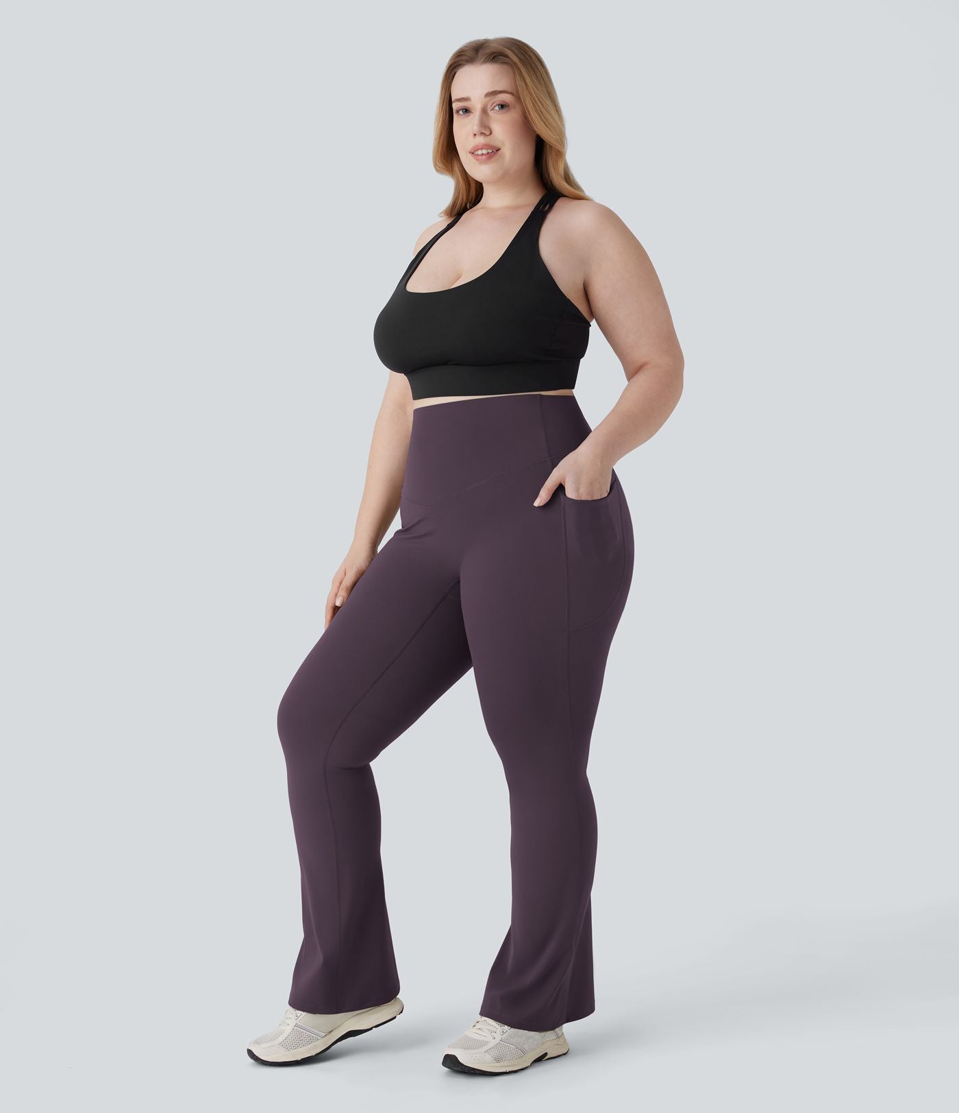 Pantalon de yoga à coupe bootcut gainant taille haute grande taille avec poches Halara UltraSculpt™