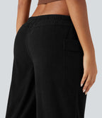 Pantalon décontracté large en velours côtelé, taille mi-haute, avec cordon et poches