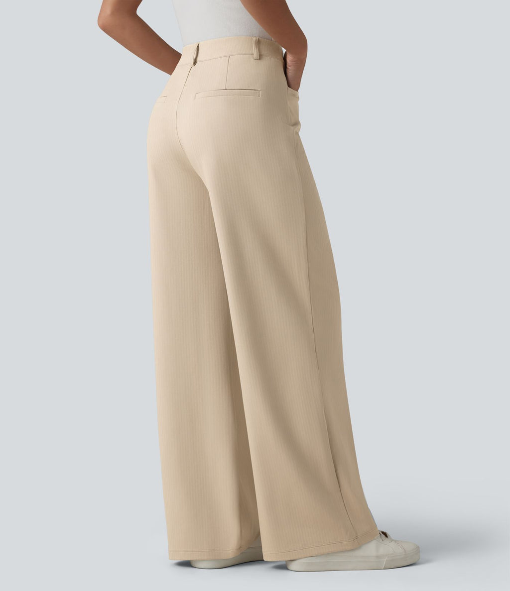 Halara Flex™ Pantalon tailleur droit taille haute à chevrons avec poches