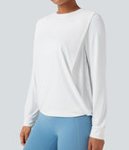 Haut de sport yoga col rond manches longues froncé - UPF50+