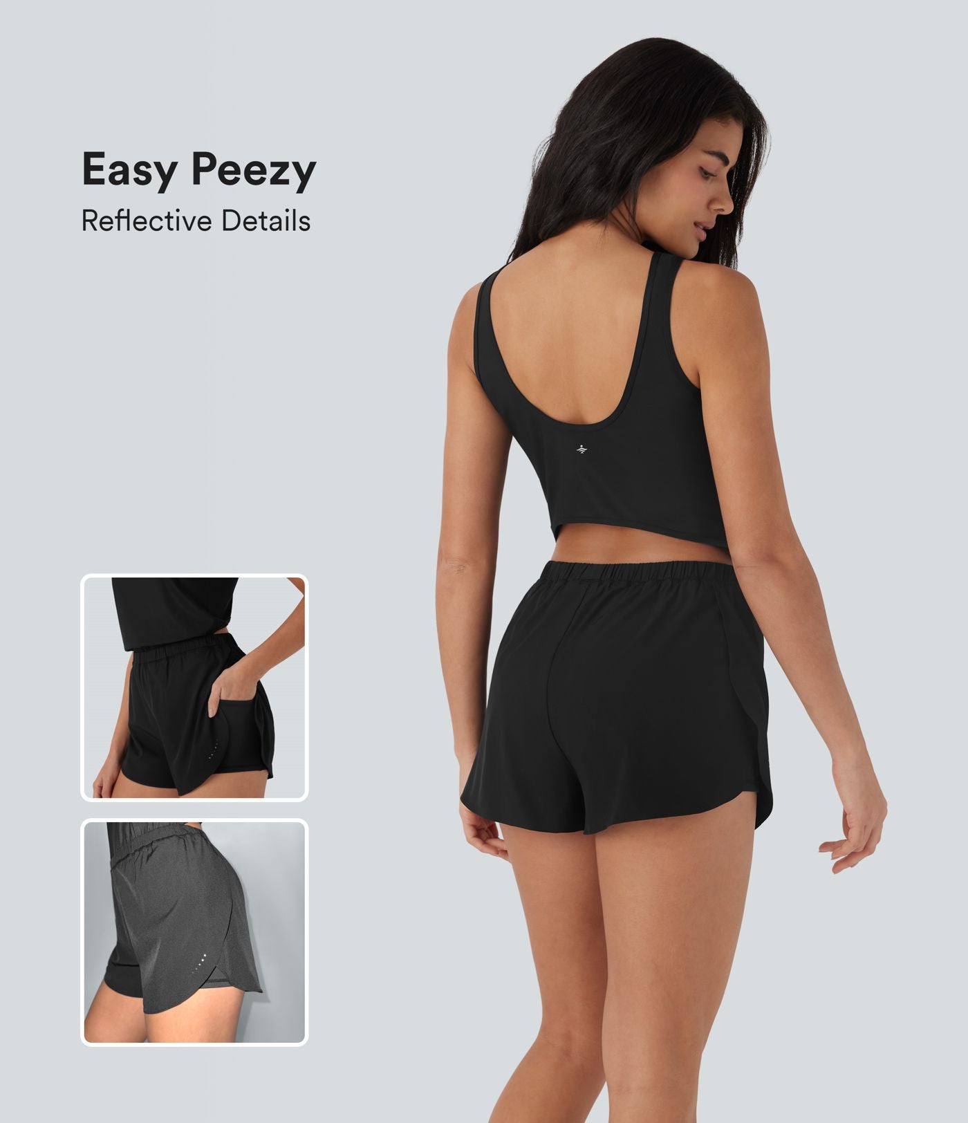 Combi-short running 2-en-1 dos nu réfléchissant séchage rapide avec poches latérales - Édition Easy Peasy - UPF50+