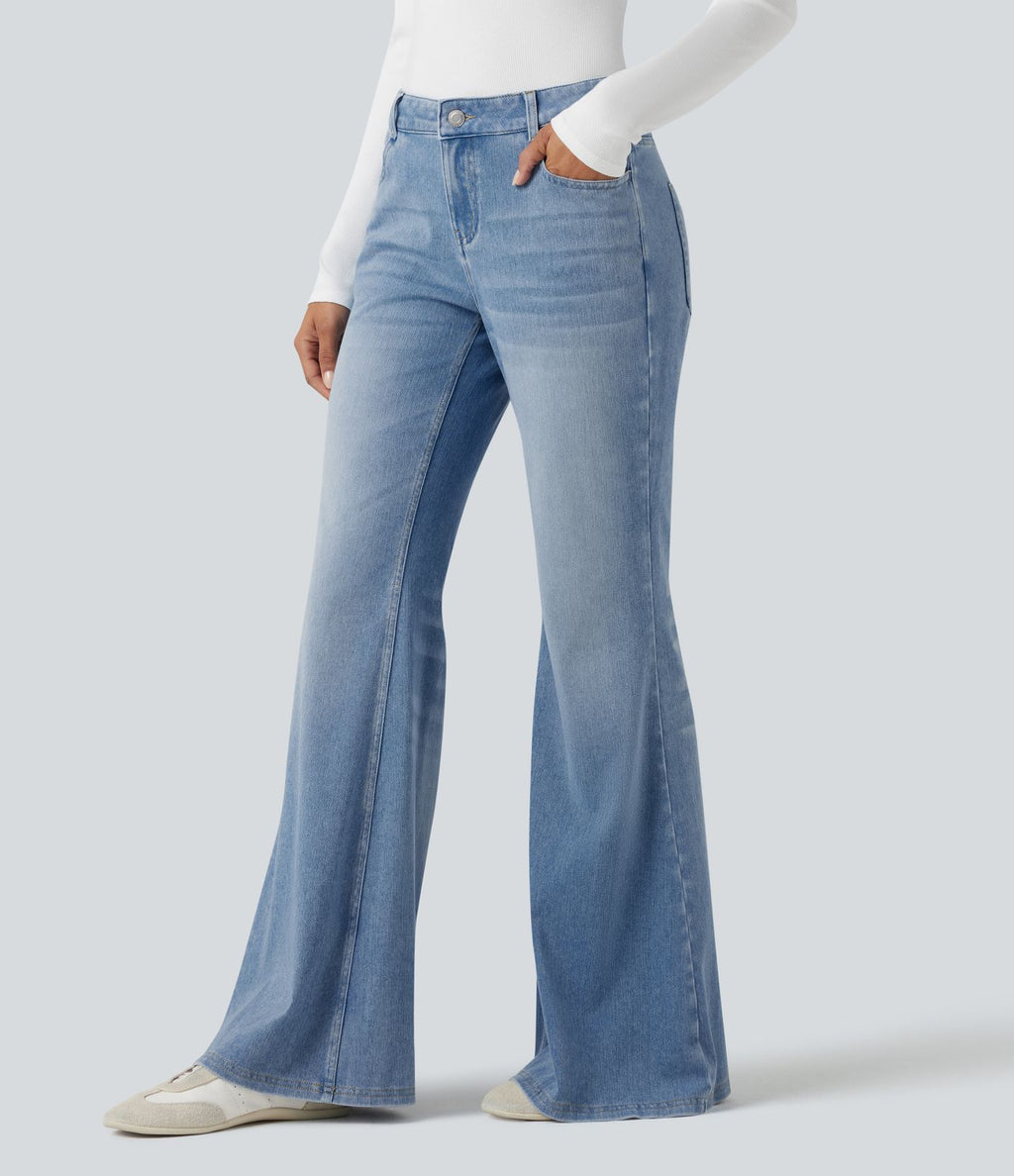 Halara Flex™ Jean évasé décontracté délavé taille basse avec poches