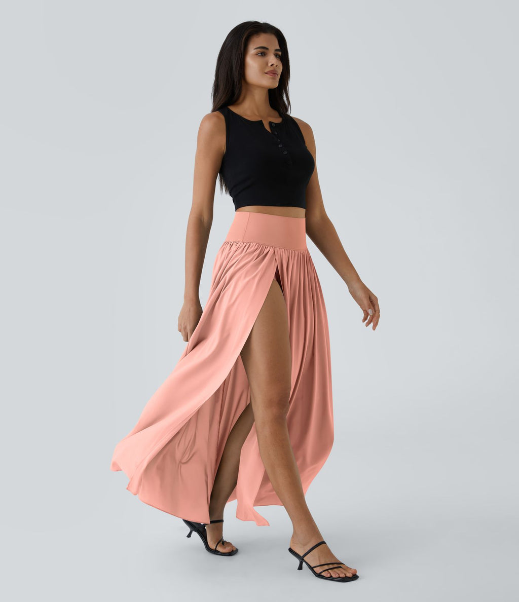 Breezeful™ Jupe Taille Haute Casual Maxi Séchage Rapide Fluide Fente Plissée 2 en 1