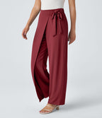 Pantalon Tailleur Large Fluide Taille Haute Fermeture Éclair Invisible