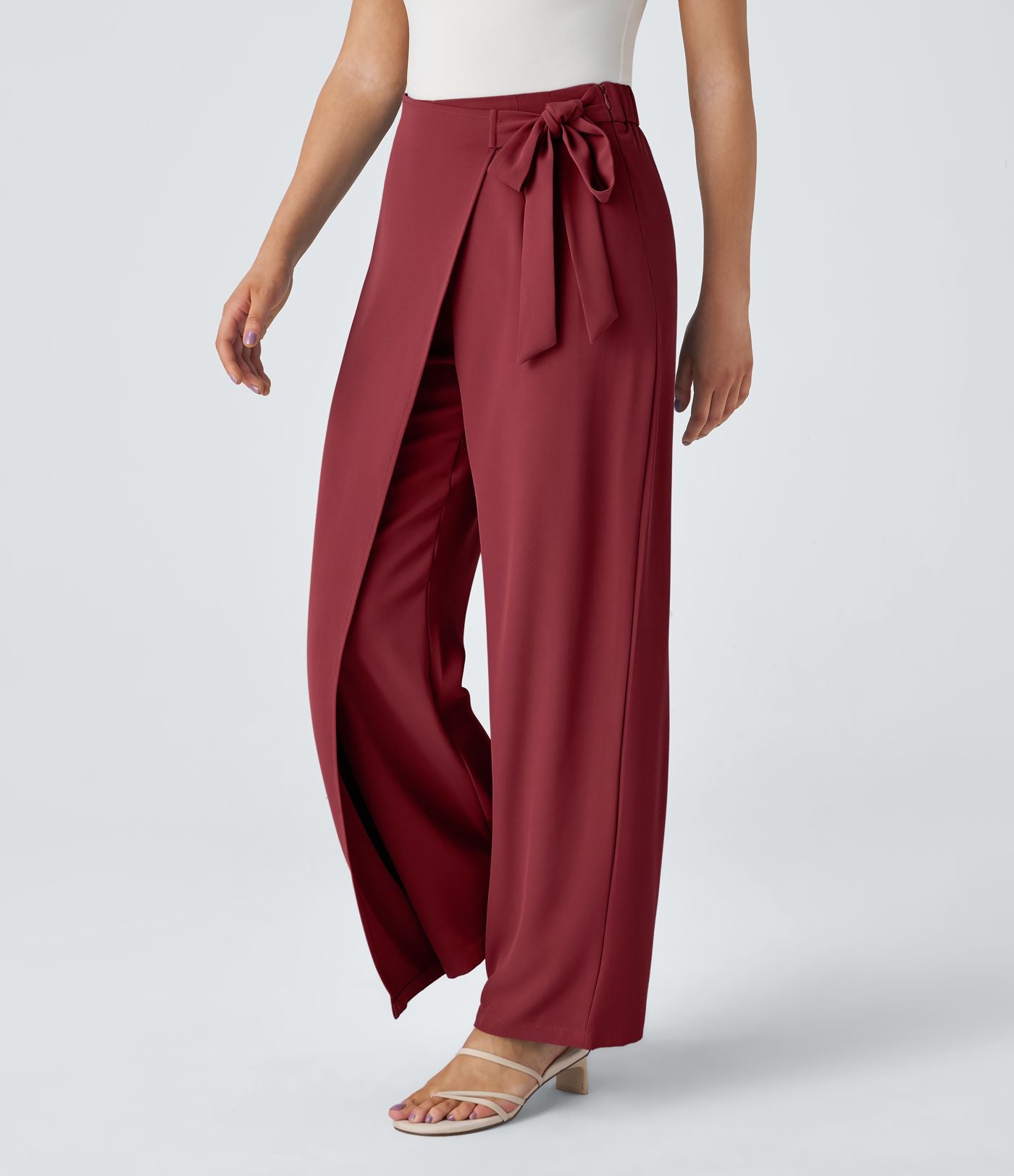 Pantalon Tailleur Large Fluide Taille Haute Fermeture Éclair Invisible