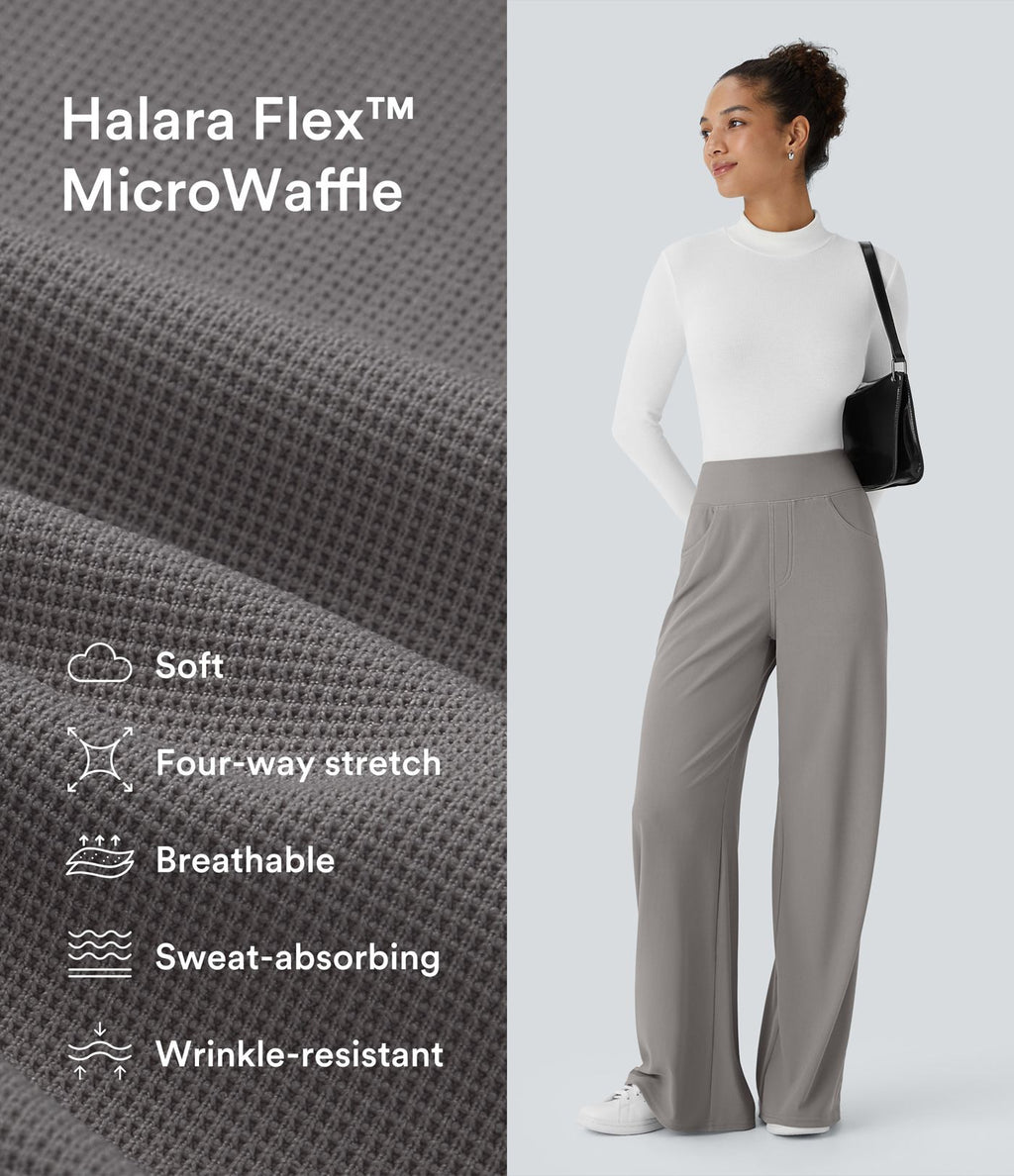 Pantalon tailleur large gainant taille haute en micro-gaufré avec poches Halara Flex™