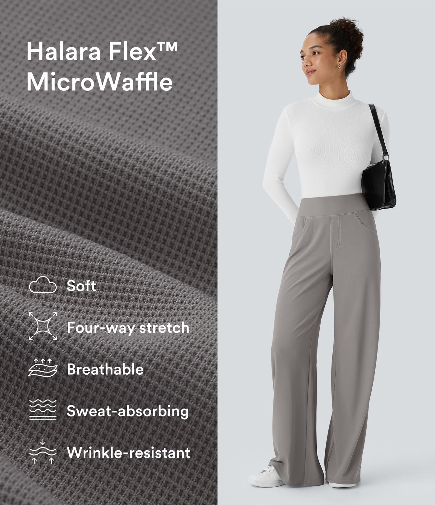 Pantalon tailleur large gainant taille haute en micro-gaufré avec poches Halara Flex™