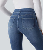 Halara Flex™ Jean évasé casual délavé en molleton taille haute avec poches