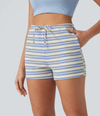Short casual côtelé taille haute à rayures avec cordon de serrage et poches (7,5 cm)