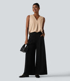 Blouse esprit bureau oversize défroissage facile, sans manches et col V