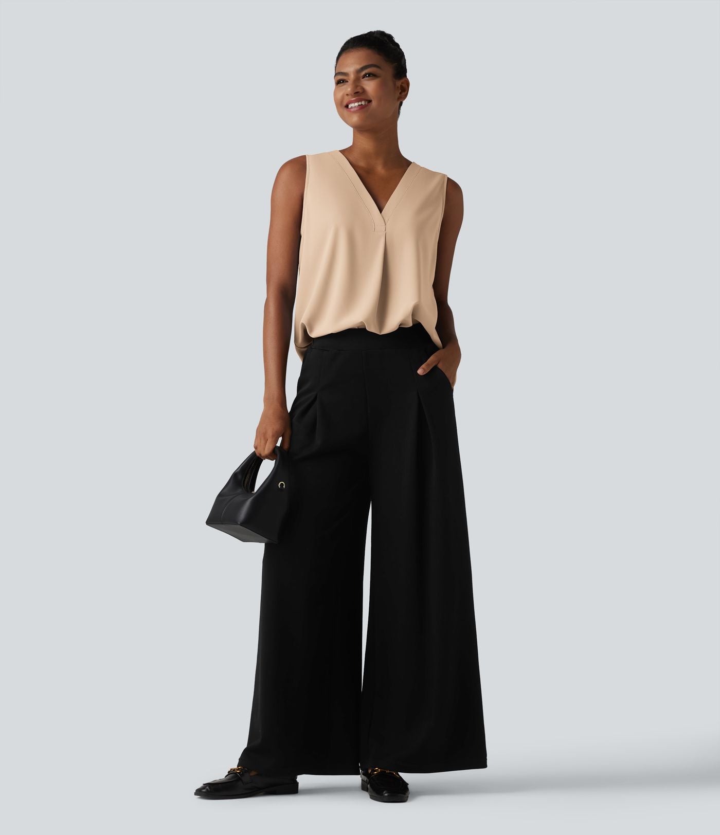 Blouse esprit bureau oversize défroissage facile, sans manches et col V