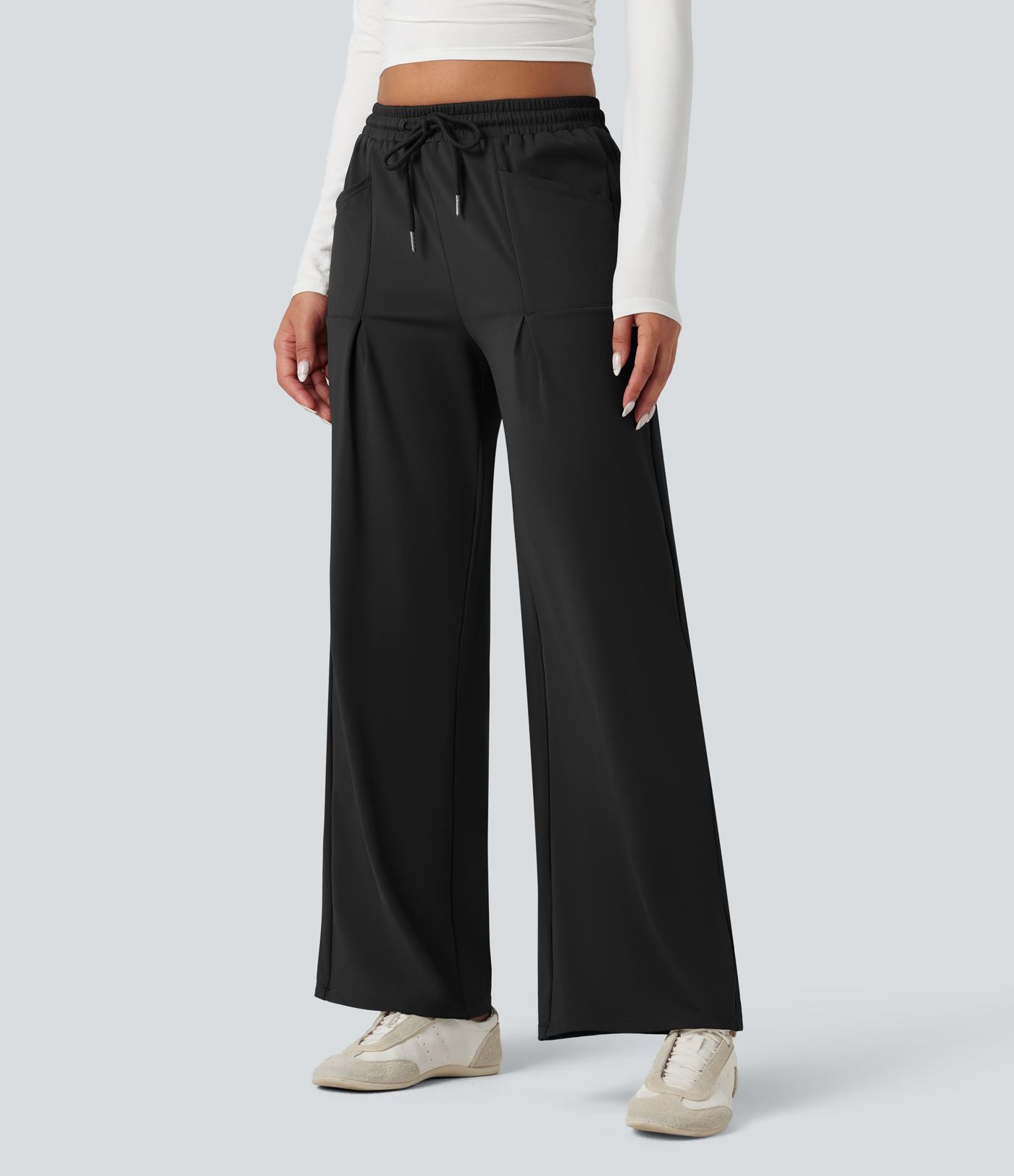 Pantalon tailleur large taille moyenne avec cordon de serrage Halara Flex™ DayStretch avec poches