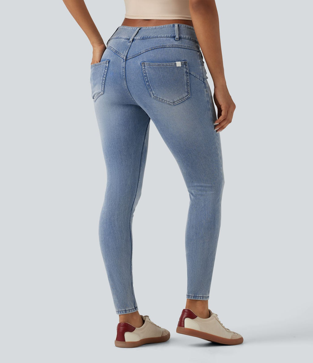 Halara Flex™ Jean skinny 7/8 casual taille mi-haute en lyocell drapé effet délavé, avec poches