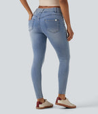 Halara Flex™ Jean skinny 7/8 casual taille mi-haute en lyocell drapé effet délavé, avec poches