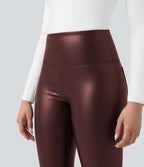 Pantalon 7/8 moulant décontracté polaire gainant taille haute extensible effet cuir avec poches