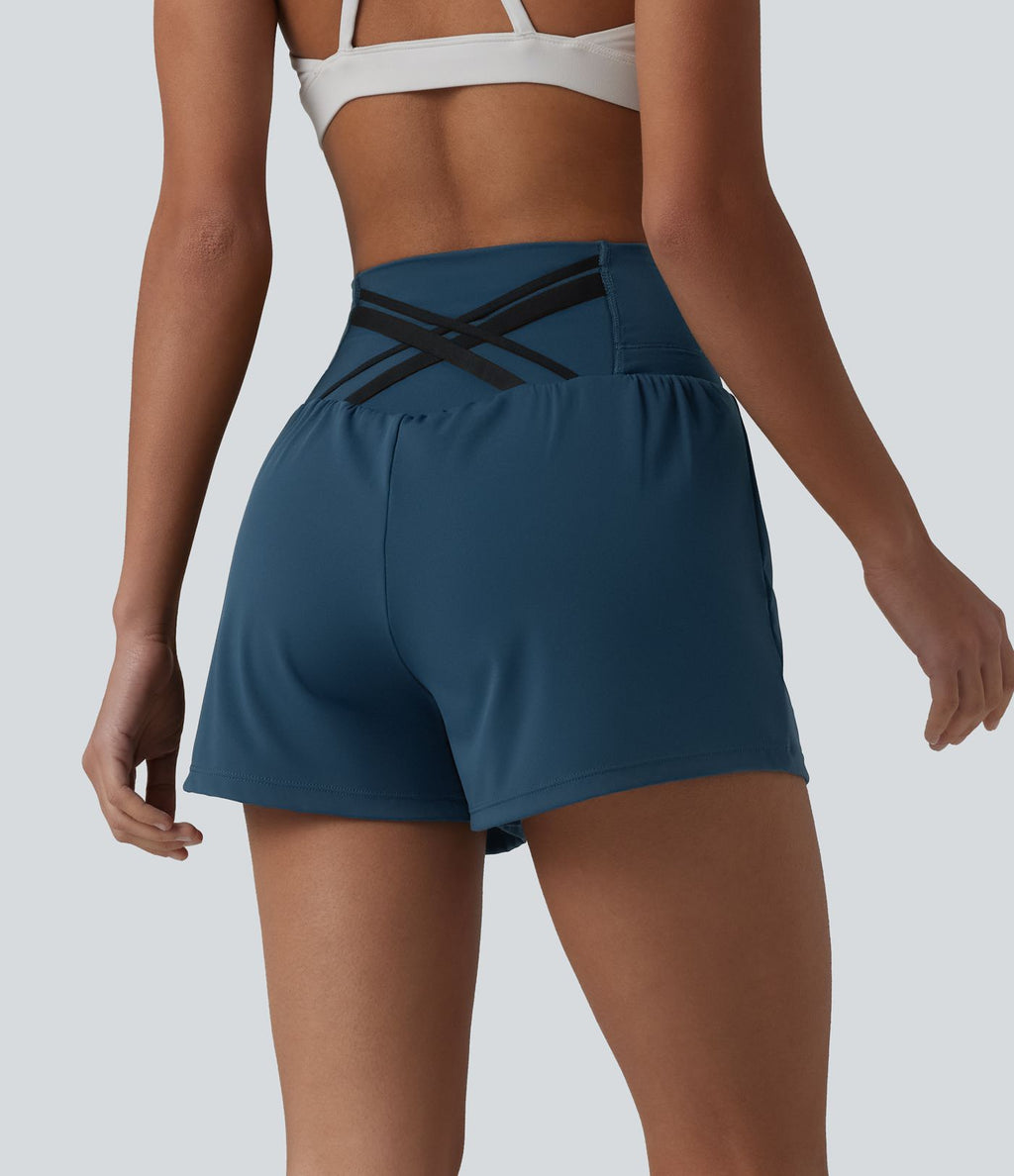 Short de yoga 2-en-1 SoftlyZero™ Airy taille haute dos croisé effet frais InstantCool avec poche