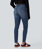 Jean skinny 7/8 décontracté taille mi-haute délavé Halara Flex™ avec poches