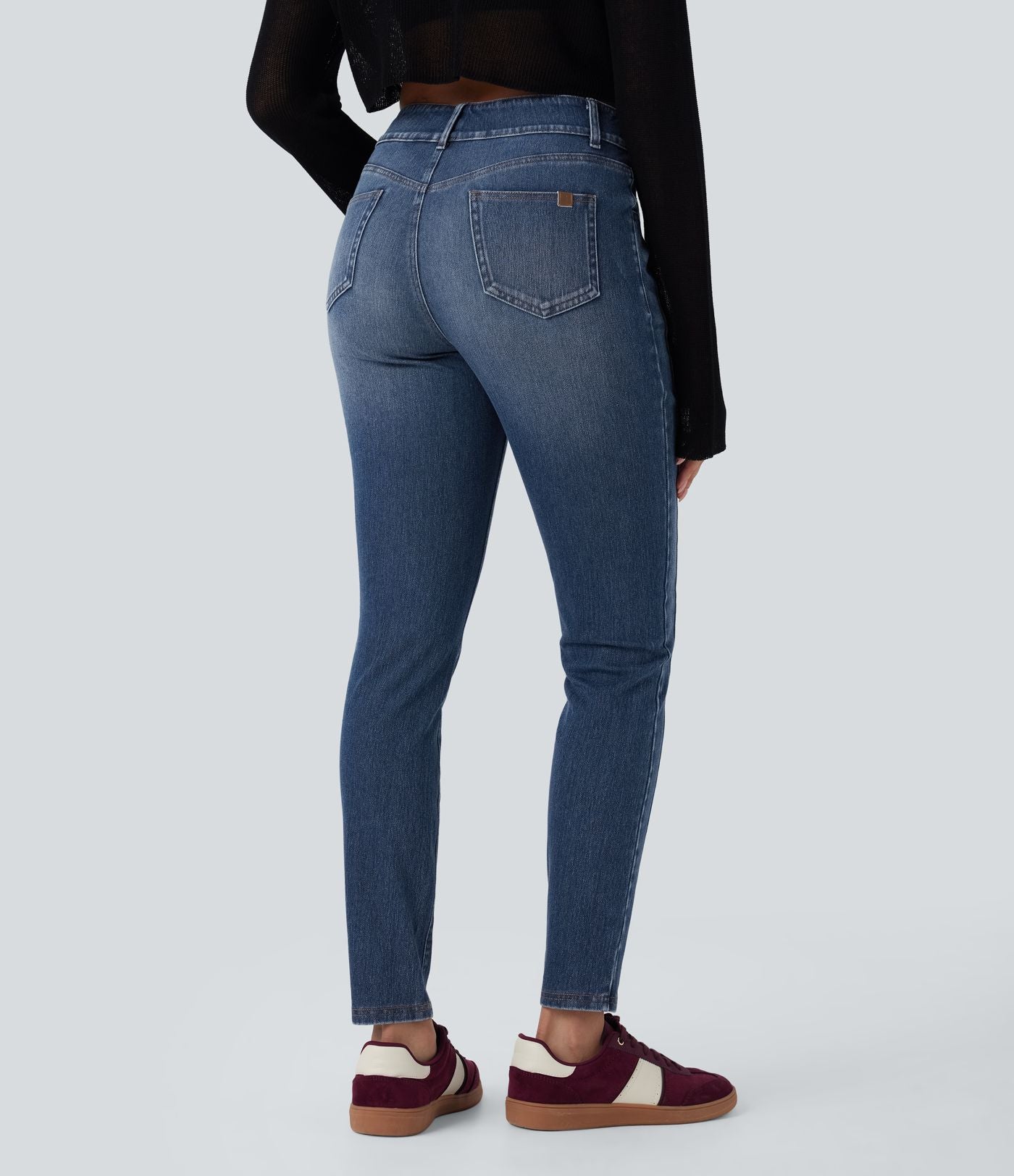 Jean skinny 7/8 décontracté taille mi-haute délavé Halara Flex™ avec poches