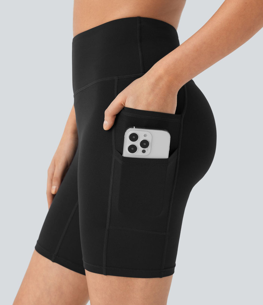 Short cycliste de yoga Softlyzero™ taille haute à double poches 17,5cm - Protection UV UPF50+
