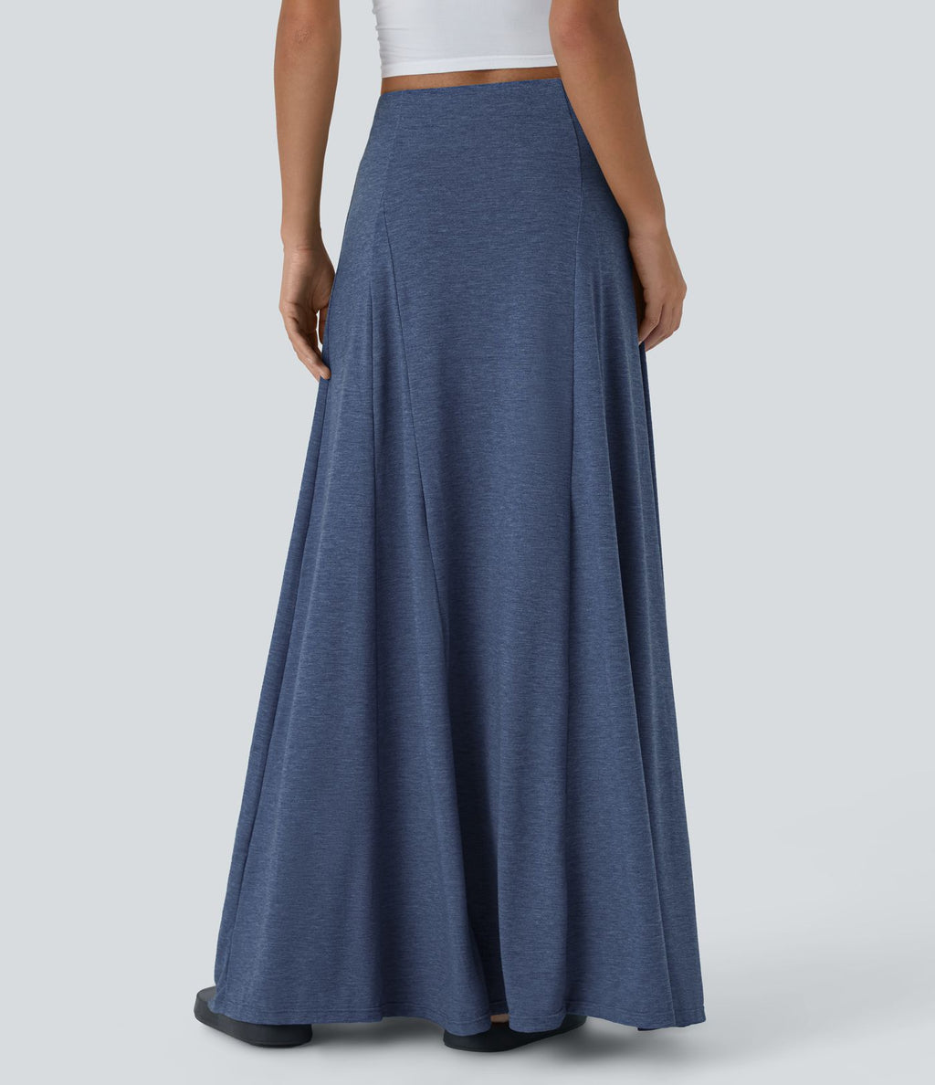 Jupe Évasée Casual Longue Fermeture Éclair Latérale Taille Haute