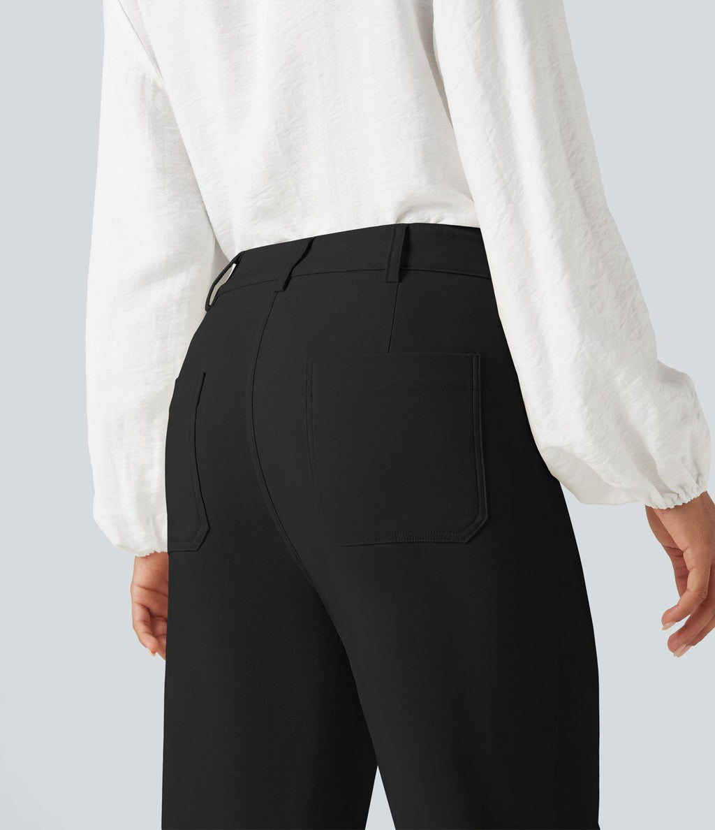 Pantalon tailleur évasé taille haute avec poches