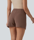 Jupe-short de travail fendue taille haute, infroissable et trapèze, avec poches