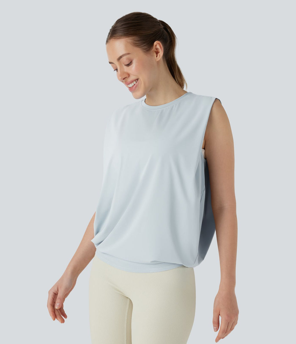 Débardeur de yoga col rond froncé, tissu rafraîchissant - Protection UPF50+