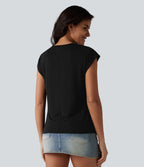 T-shirt décontracté à col V, manches courtes et soutien-gorge intégré bonnets B-DD