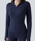 Veste yoga en maille gaufrée à capuche zippée à manches longues avec passants pouces sans couture OneForm Seamless Flow avec poches