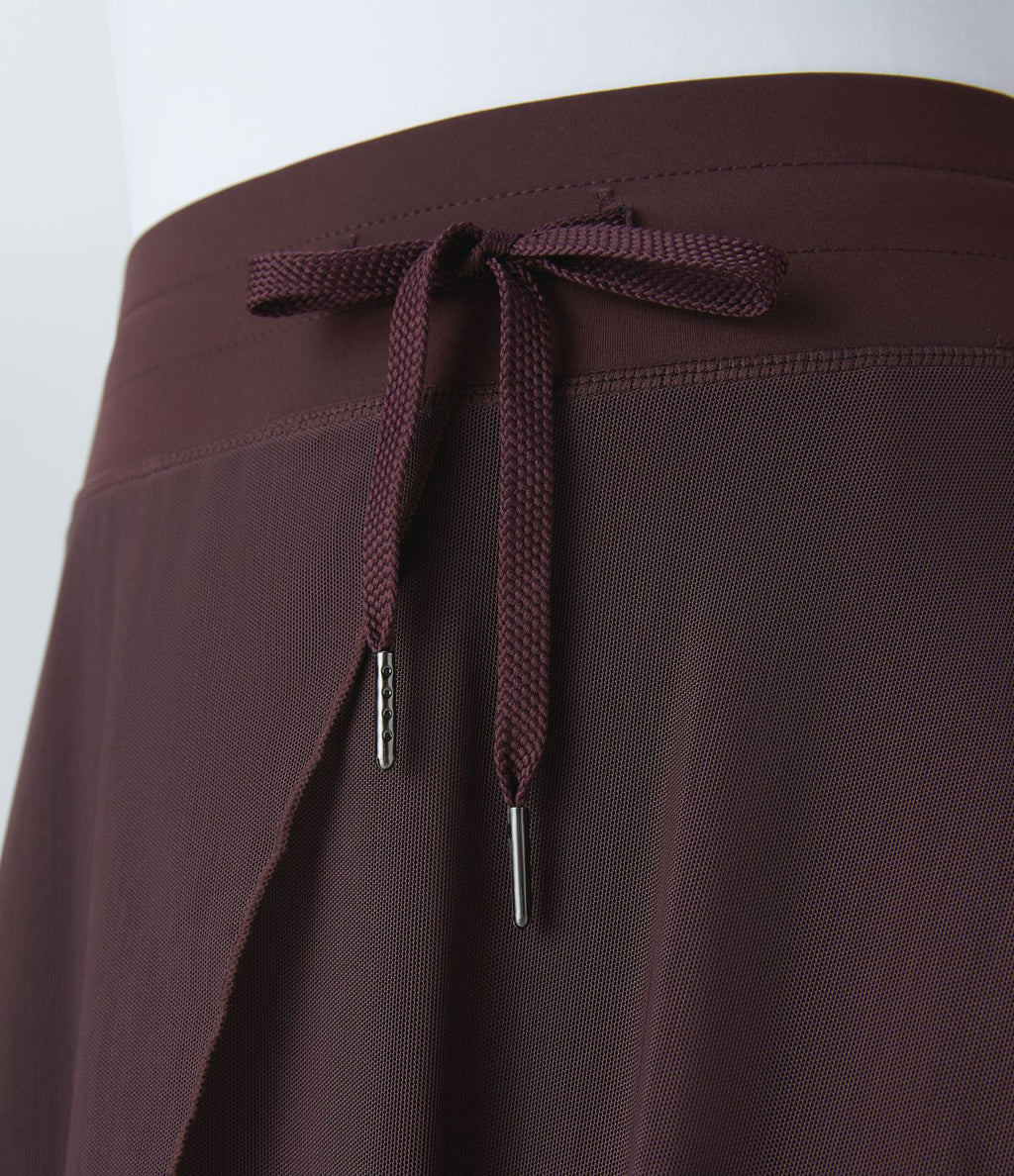 Jupe Casual Évasée Mesh Mi-Longue Fuide 2 en 1 Contrastée Taille Haute Cordon Poche Latérale
