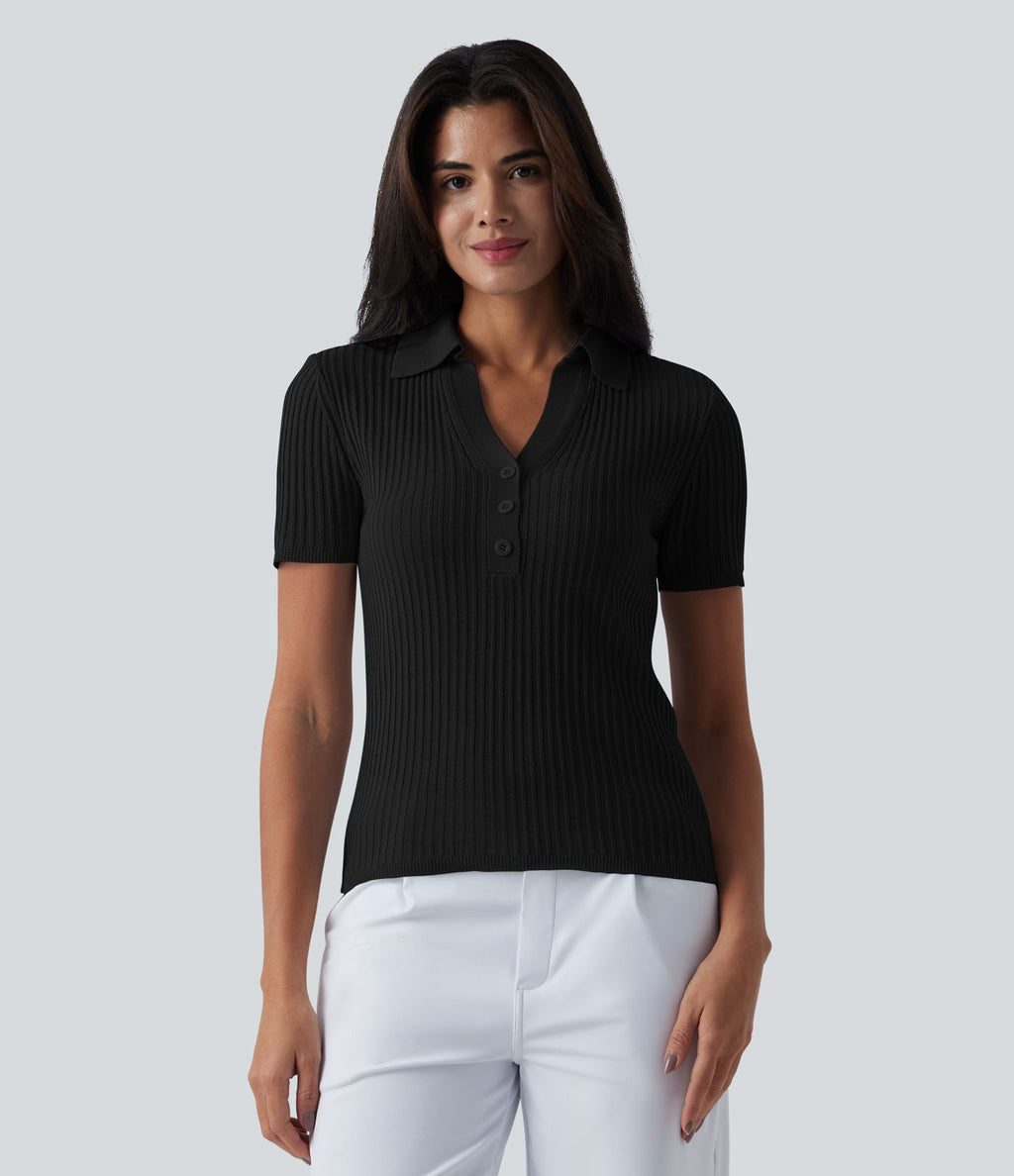 Pull tailleur à col polo et manches courtes