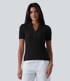 Pull tailleur à col polo et manches courtes