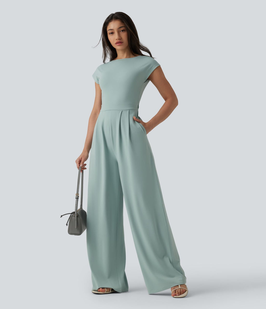 Combinaison casual dos ouvert torsadé avec soutien-gorge intégré et poches – Easy Peasy