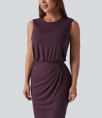 Robe midi tailleur col rond sans manches dos goutte d'eau