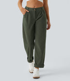 Pantalon en velours côtelé décontracté taille moyenne avec poches latérales