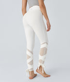 Softlyzero™ Legging Taille Haute Empiècement en Maille Contrastante Lacets Croisés Longueur 7/8