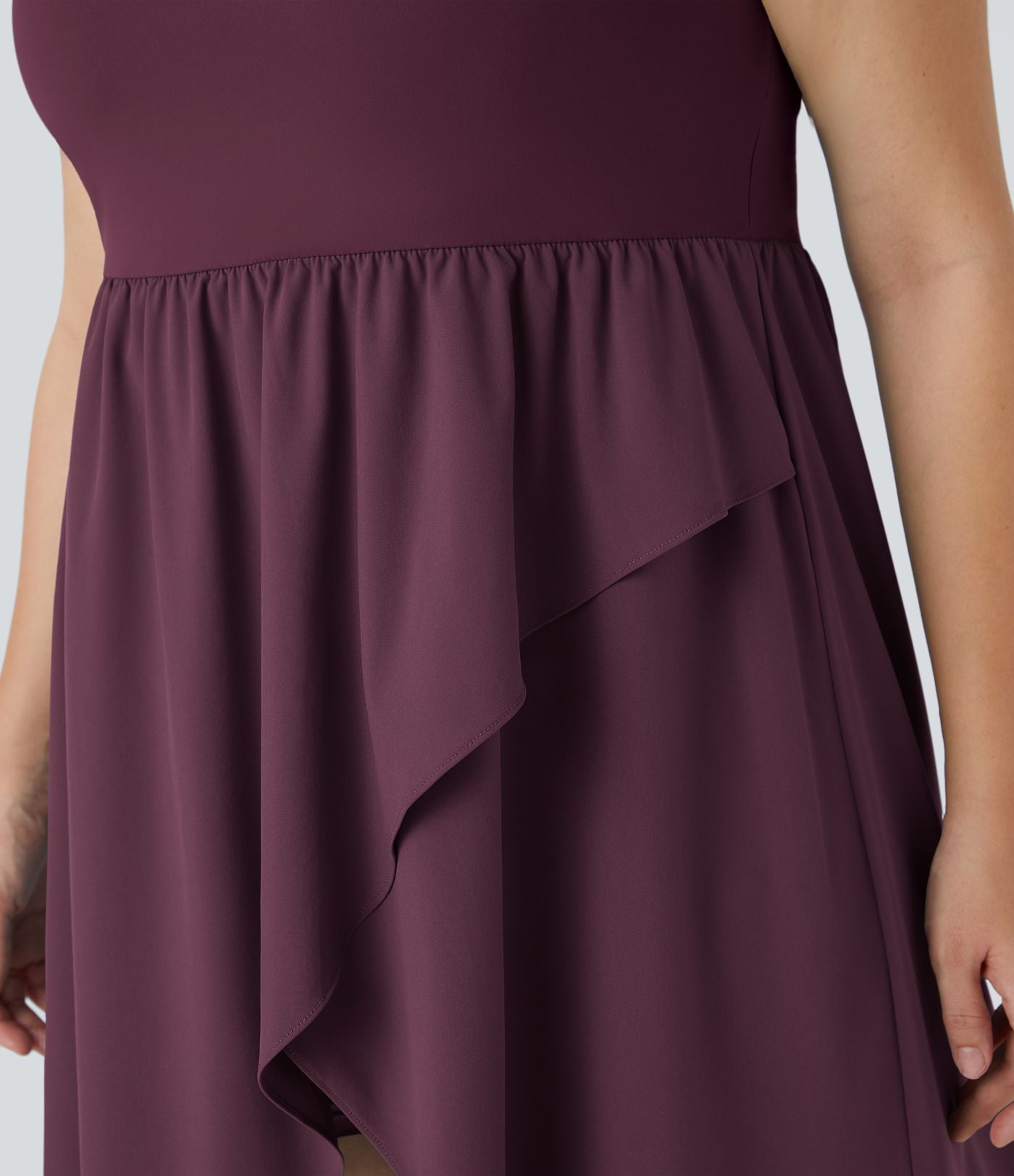 Breezeful ™ Dos Nu Asymétrique Ourlet Croisé 2 Pièces Poche Latérale Fluide Midi Séchage Rapide Casual Robe Grande Taille