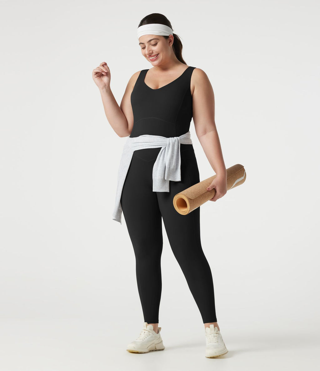 Combinaison de sport grande taille Halara UltraSculpt™ col V croisé dos nu ventre plat push-up brassière intégrée avec poches