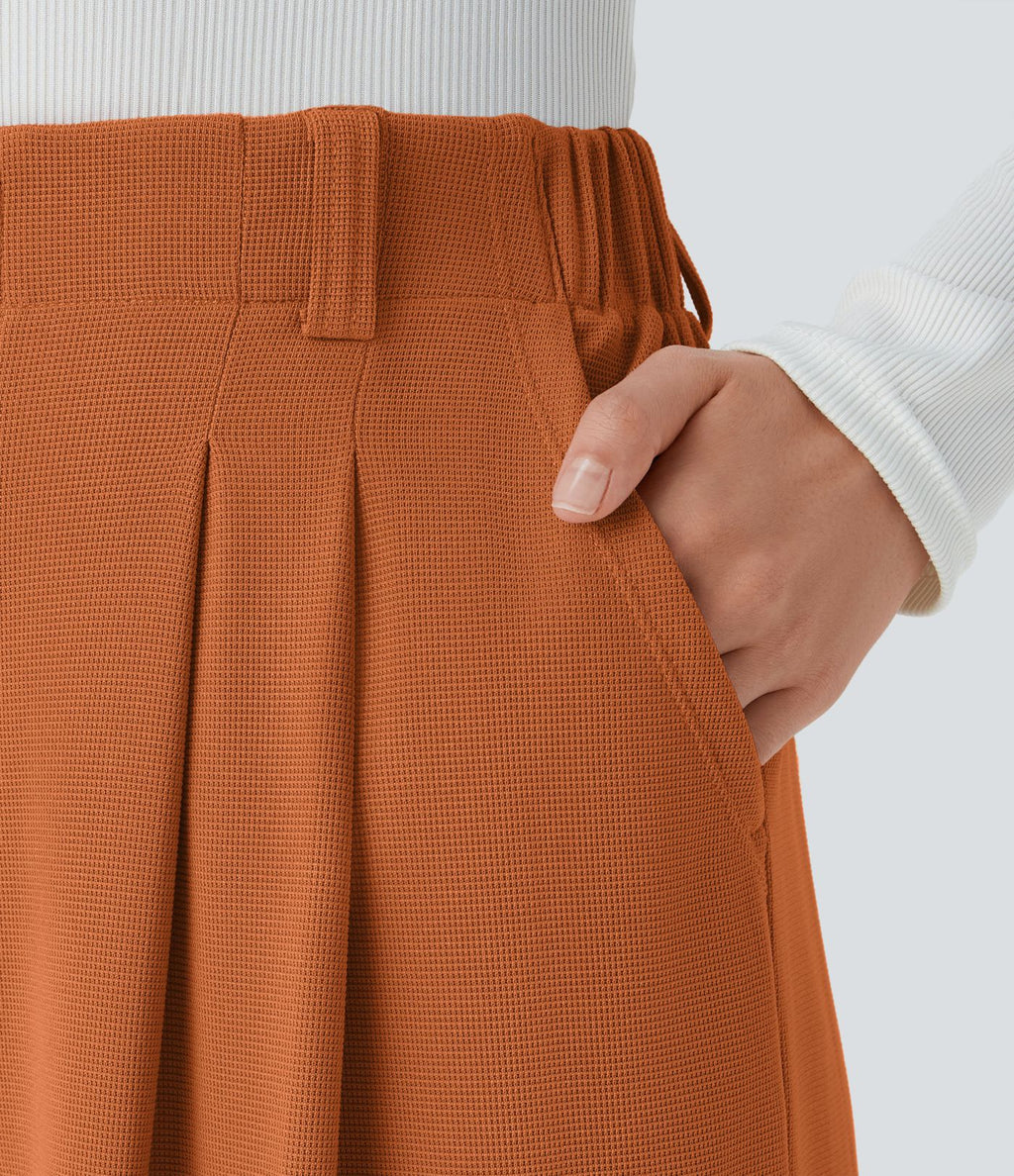 Halara Flex™ Pantalon Tailleur Large Fluide Gaufré Taille Haute Poches Latérales