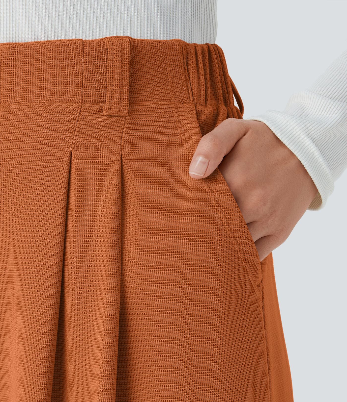 Halara Flex™ Pantalon Tailleur Large Fluide Gaufré Taille Haute Poches Latérales
