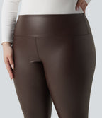 Leggings 7/8 grande taille en simili extensible effet ventre plat, taille haute, intérieur polaire, avec poches