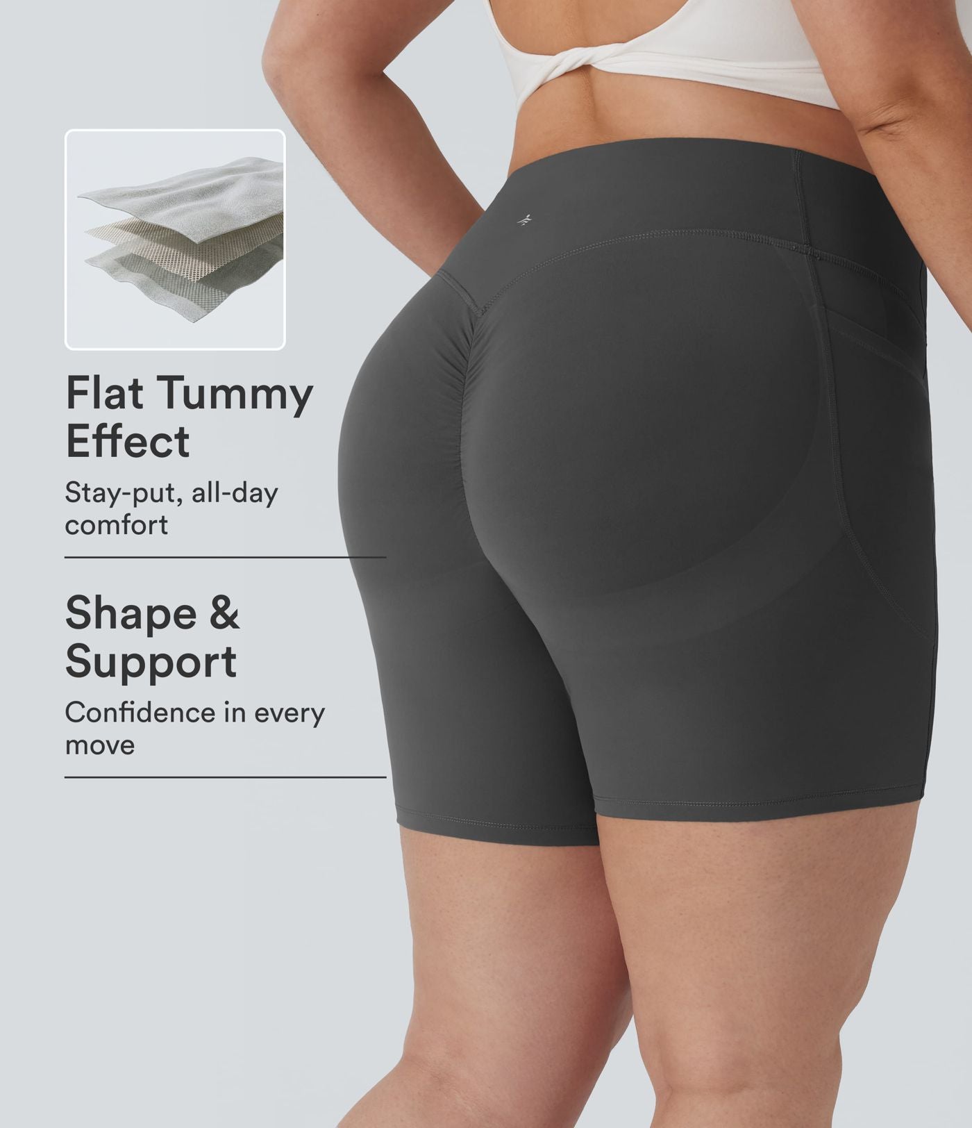 Short cycliste 17,5 cm d'entraînement gainant galbant taille haute grande taille avec effet scrunch et poches Halara UltraSculpt™