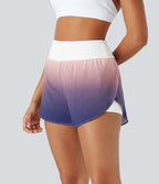 Short Yoga 2-en-1 à Taille Haute avec Poches Latérales et Ourlet Courbé Dégradé