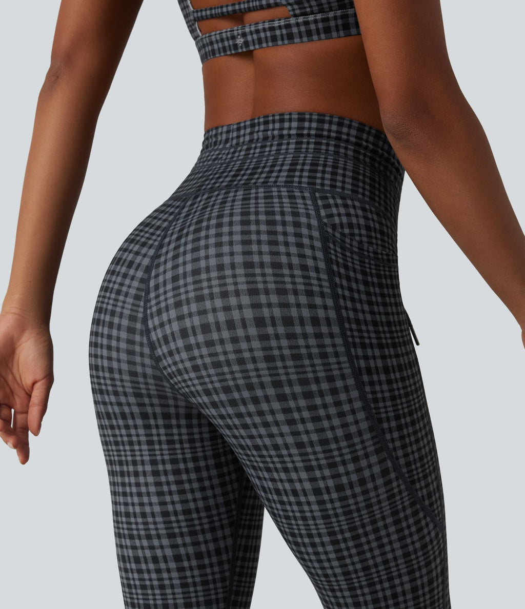 Legging corsaire de yoga Halara UltraSculpt™ imprimé à carreaux taille haute avec cordon de serrage et poches
