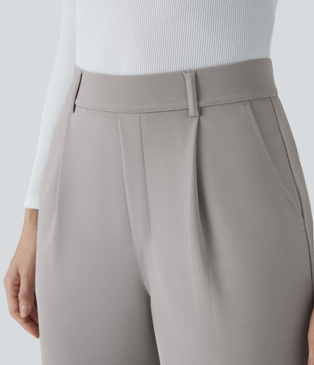 Halara Flex™ Pantalon Tailleur Droit à Taille Haute avec Pli Poches Latérales en Crêpe