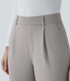 Halara Flex™ Pantalon Tailleur Droit à Taille Haute avec Pli Poches Latérales en Crêpe