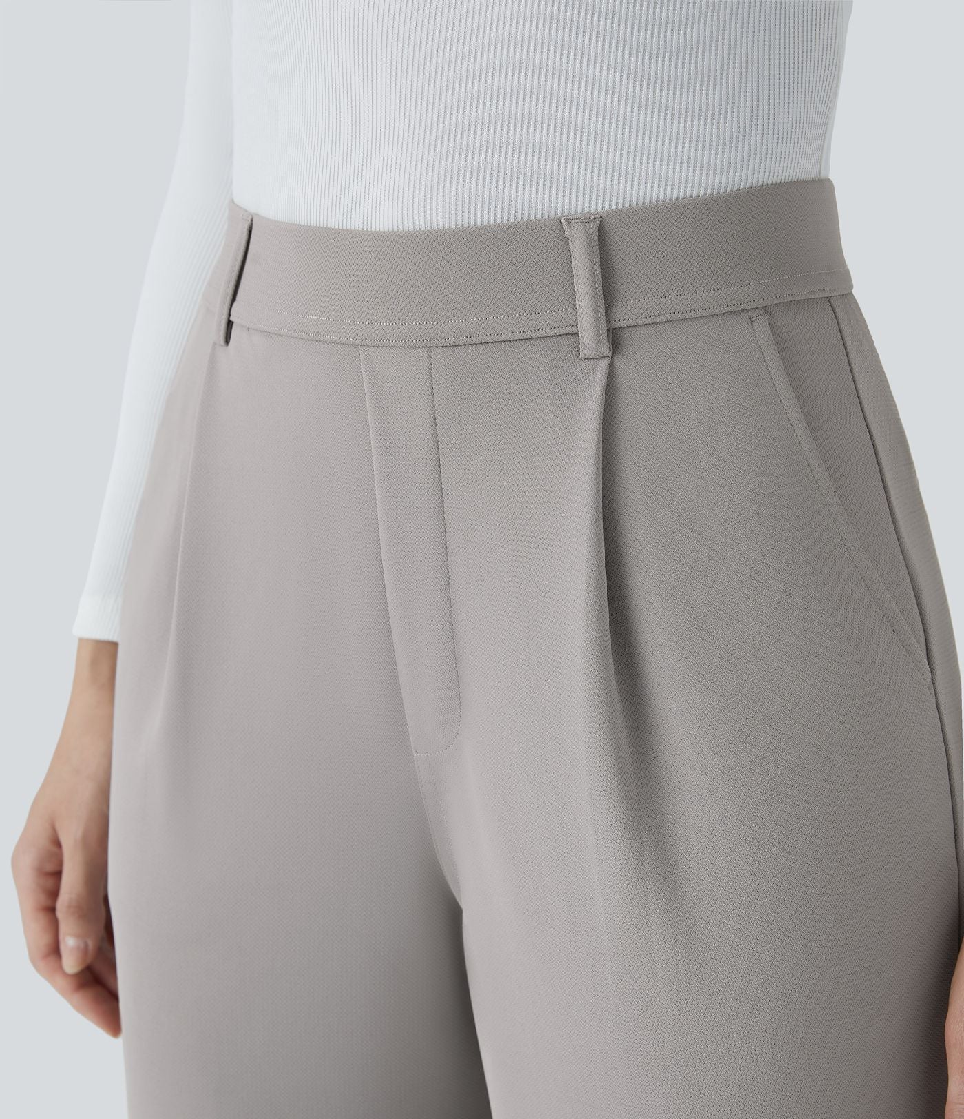 Halara Flex™ Pantalon Tailleur Droit à Taille Haute avec Pli Poches Latérales en Crêpe