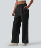 Pantalon chino tailleur en coton, taille haute, coupe droite et poches