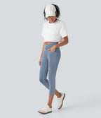 Legging capri décontracté Halara Flex™ croisé taille haute en maille denim extensible avec poches