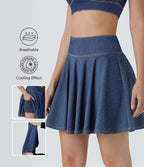 Mini-jupe tennis denim 2-en-1 HalaraMagic™ tricot extensible Cool Touch délavé taille haute avec poches